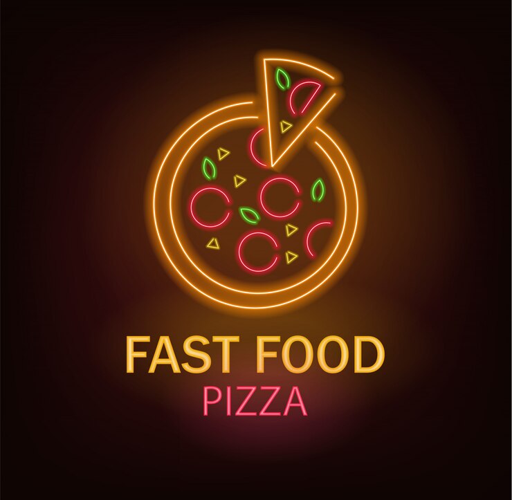 Pizza néon, fast food néon, délicieuse pizza, néon