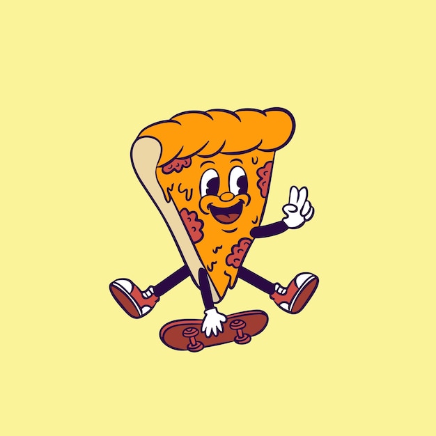 Vecteur la pizza qui joue au skateboard