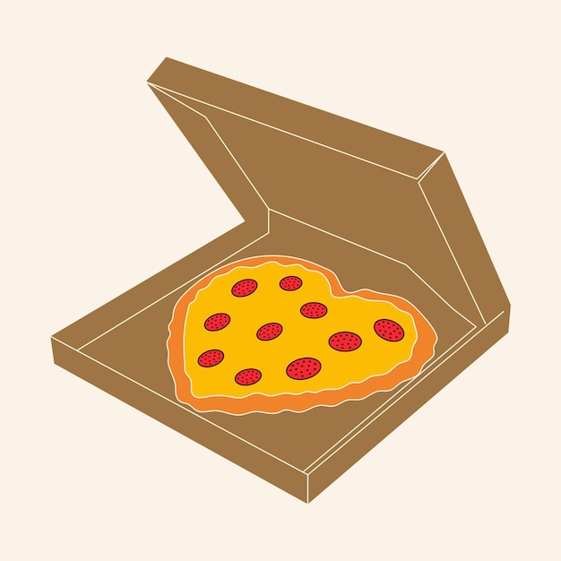 Pizza Sous Forme De Coeur Dans Une Boîte De Livraison En Carton Ouverte. Illustration Vectorielle Isolée Sur Blanc