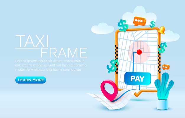 Place De Concept De Bannière De Taxi D'appel De Smartphone Pour Le Vecteur De Service De Taxi D'application En Ligne De Texte