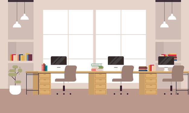 Place de travail créative et moderne Illustration de concept d'intérieur de bureau vide minimaliste moderne