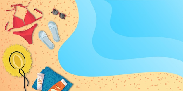 Plage Avec Accessoires D'été Sous Le Texte Illustration Vectorielle