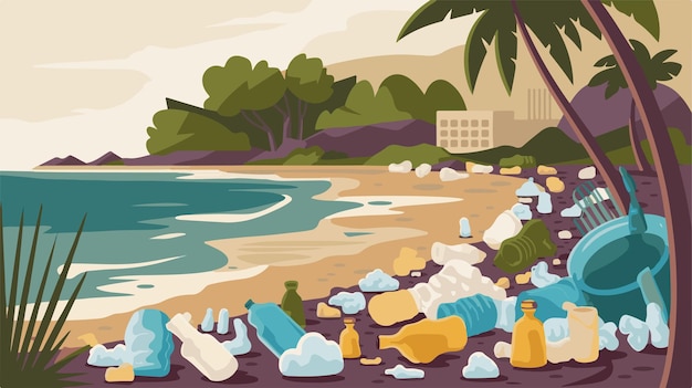 Une plage couverte de déchets plastiques et de pollution