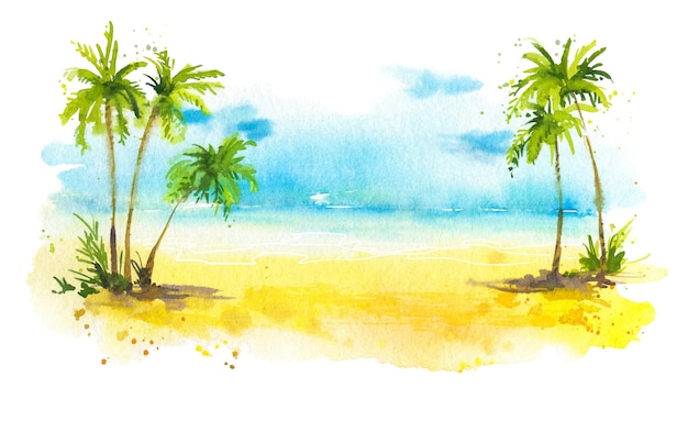 Plage D'été Avec Fond Aquarelle De Palmiers