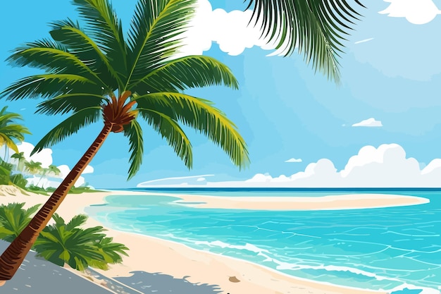 Vecteur plage de mer calme palmiers illustration de dessin animé