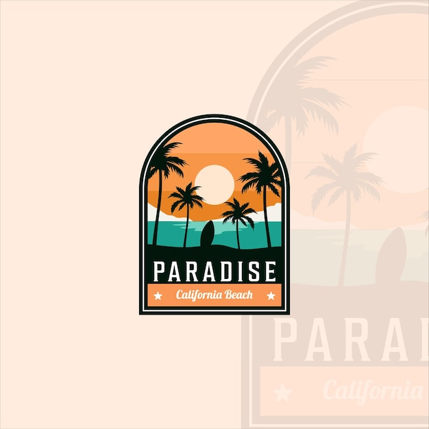 Plage Ou Paradis Emblème Logo Moderne Vintage Illustration Vectorielle Modèle Icône Graphisme Paume