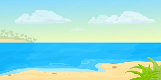 Plage De Paysage Marin Tropical Avec Du Sable De Mer En Bannière Horizontale De Style Dessin Animé