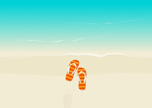 Plage De Sable Avec Des Tongs Vector Illustration