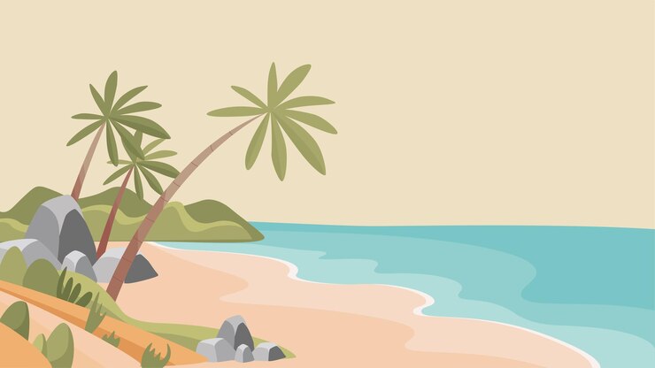 Vecteur plage de sable tropicale vector illustration plate île déserte inhabitée avec