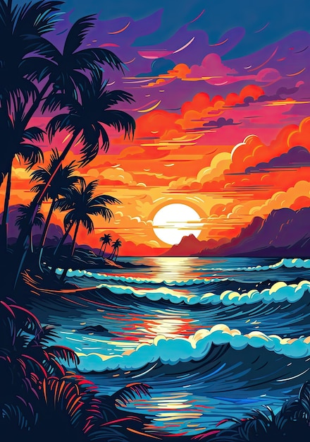 Une plage tropicale avec palmiers et soleil