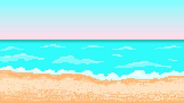 Plage tropicale pixel avec surf