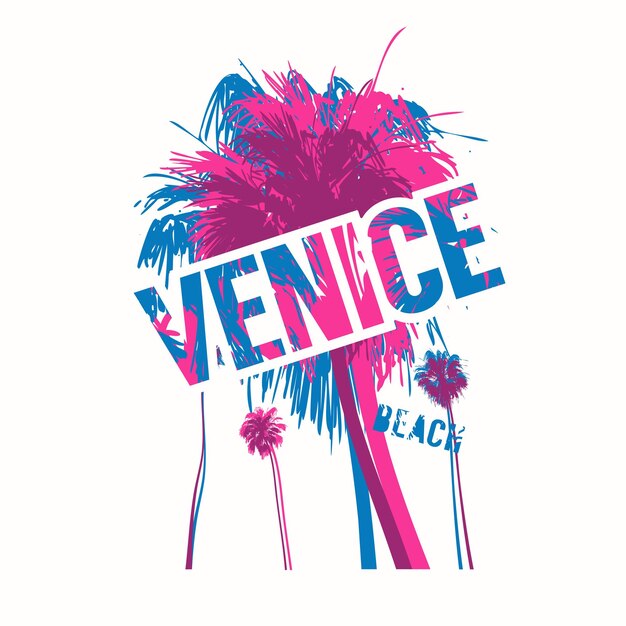 Vecteur la plage de venise est colorée, le vecteur est graphique, le design du t-shirt est imprimé, l'affiche est imprimée.