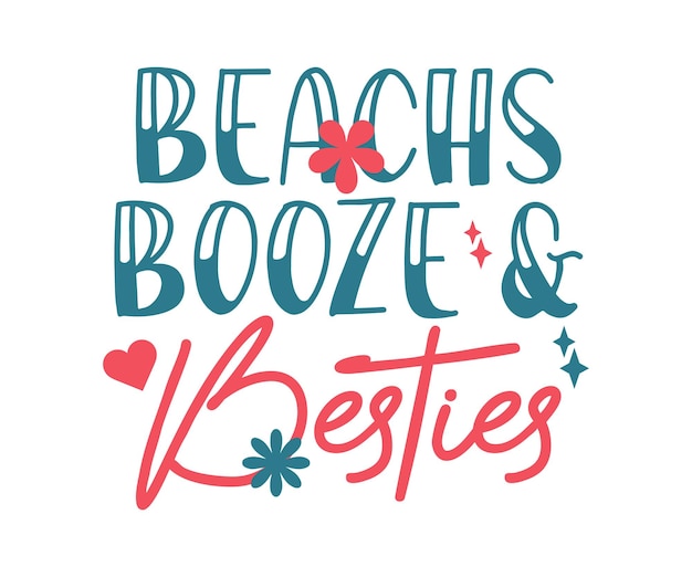 Plages boozes et besties phrase d'été Vecteur vintage rétro d'été