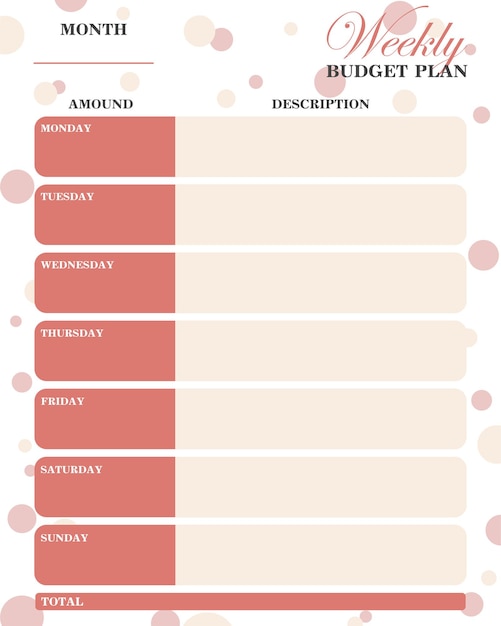 Vecteur plan budgétaire hebdomadaire