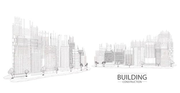 Vecteur plan de construction de bâtiments façades esquisse architecturale illustration vectorielle