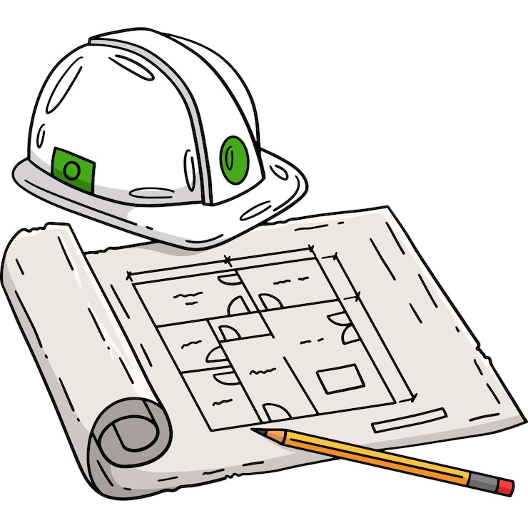 Vecteur plan de construction à crayon à casque rigide