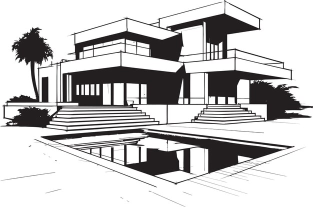 Vecteur plan de construction de la villa structure architecturale en vecteur logo cadre de conception de la villa moderne e