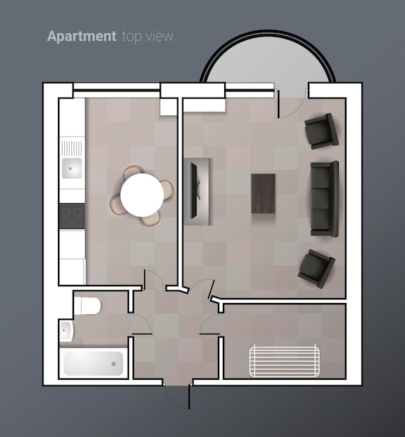 Vecteur plan d'étage de l'appartement illustration vectorielle plane vue de dessus architecture d'intérieur