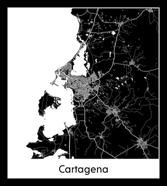 Plan minimal de la ville de Carthagène (Colombie, Amérique du Sud)