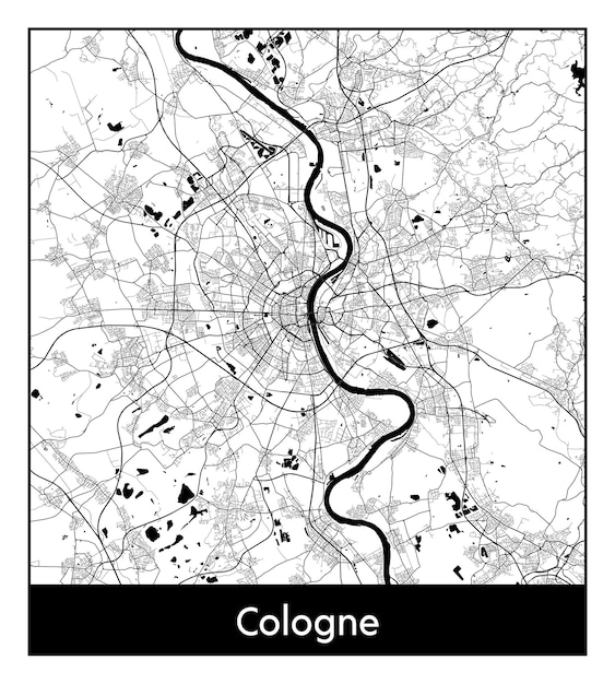 Plan minimal de la ville de Cologne (Allemagne, Europe)