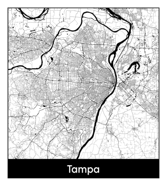 Vecteur plan minimal de la ville de tampa (états-unis, amérique du nord)