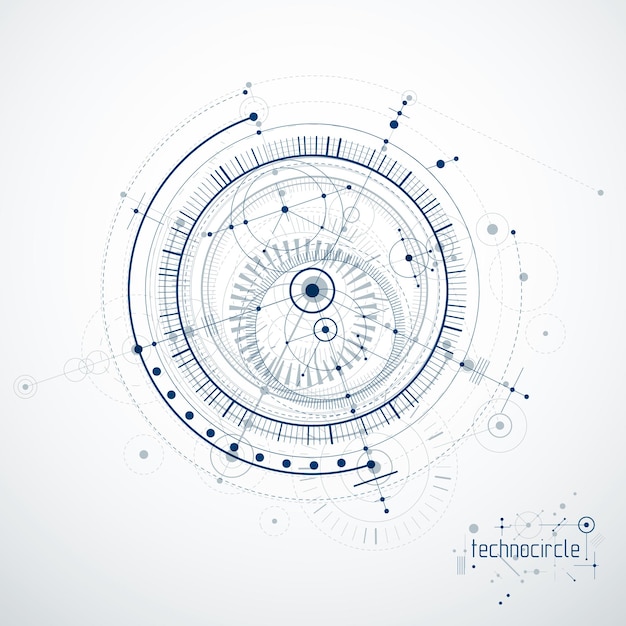 Plan Technique, Projet D'ingénierie Abstrait à Utiliser Dans La Conception Graphique Et Web. Dessin Vectoriel Du Système Industriel Créé Avec Des Lignes Et Des Cercles.