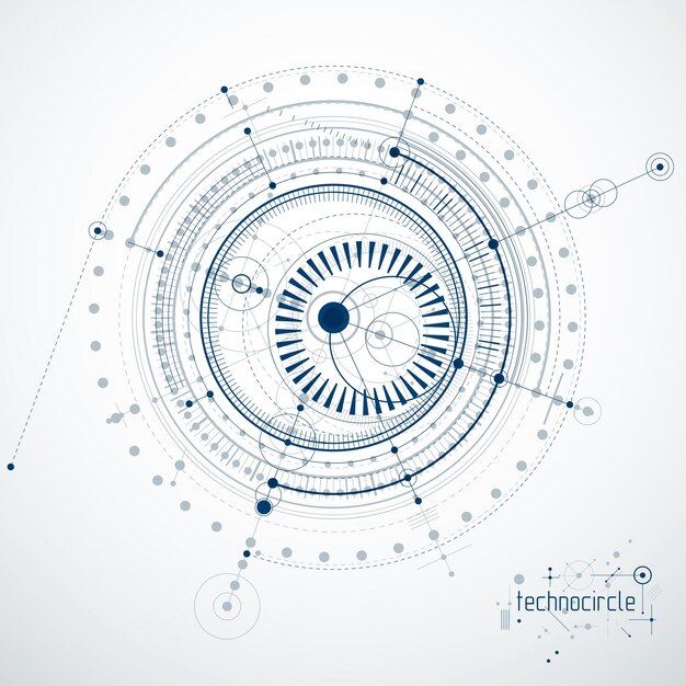 Plan technique, projet d'ingénierie abstrait à utiliser dans la conception graphique et Web. Dessin vectoriel du système industriel créé avec des lignes et des cercles.