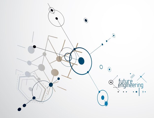 Vecteur plan technique, projet d'ingénierie abstrait à utiliser dans la conception graphique et web. dessin vectoriel du système industriel créé avec des lignes et des cercles.