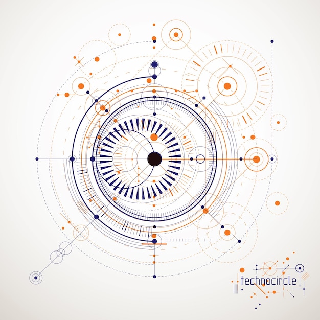 Plan technique, projet d'ingénierie abstrait à utiliser dans la conception graphique et Web. Dessin vectoriel du système industriel créé avec des lignes et des cercles.