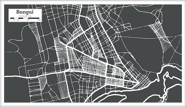 Plan De La Ville De Bangui République Centrafricaine Dans Un Style Rétro. Carte Muette. Illustration Vectorielle.