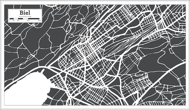 Plan De La Ville De Bienne Suisse Dans Un Style Rétro. Carte Muette. Illustration Vectorielle.