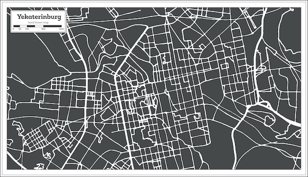 Plan De La Ville D'ekaterinbourg Russie Dans Un Style Rétro. Carte Muette. Illustration Vectorielle.