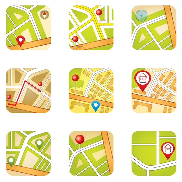 Vecteur plan de la ville avec des icônes gps.
