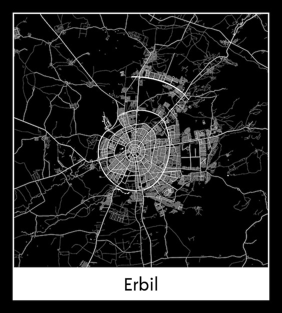 Plan de la ville minimale d'Erbil (Irak, Asie)