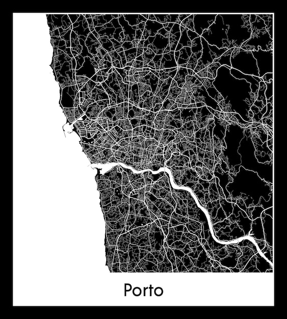 Vecteur plan de la ville minimale de porto (portugal, europe)