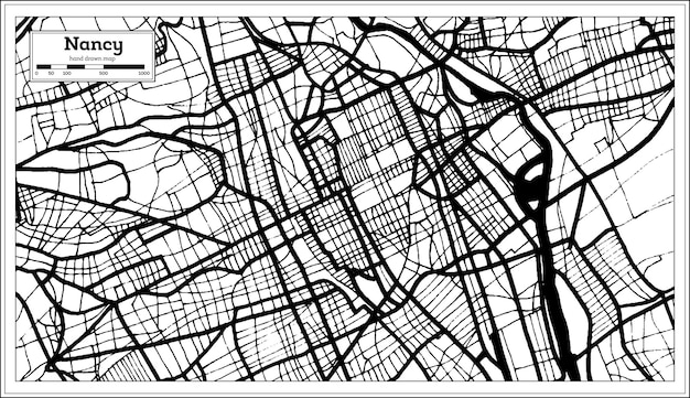 Plan De La Ville De Nancy France En Couleur Noir Et Blanc Dans Une Carte Muette De Style Rétro