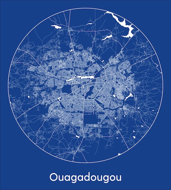 Vecteur plan de la ville ouagadougou burkina faso afrique bleu imprimé cercle rond illustration vectorielle