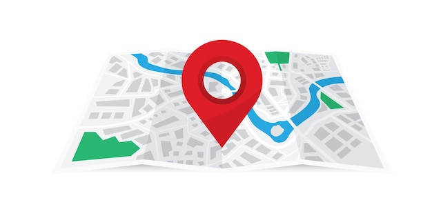 Plan de la ville en papier plié avec épingle rouge. Carte avec navigation, géolocalisation. Trouver le concept de chemin. Carte du monde avec marqueur de point. Carte de navigation. Plan de la ville avec navigateur GPS