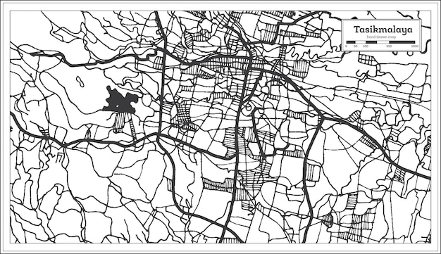 Plan de la ville de Tasikmalaya Indonésie en couleur noir et blanc. Carte muette. Illustration vectorielle.