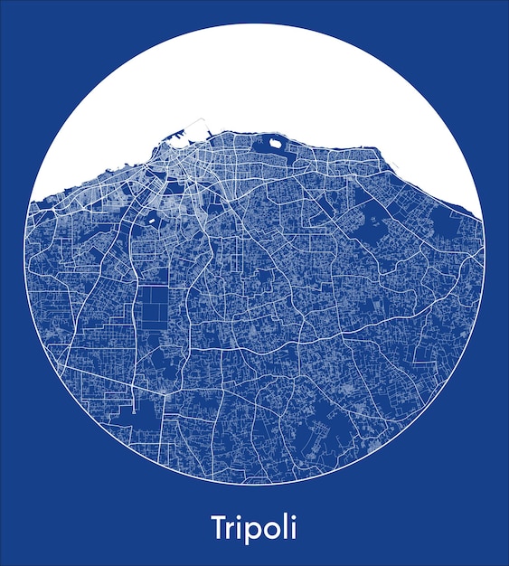 Plan de la ville Tripoli Libye Afrique bleu imprimé cercle rond illustration vectorielle