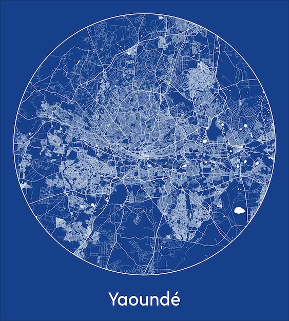 Vecteur plan de la ville yaounde cameroun afrique bleu imprimé cercle rond illustration vectorielle