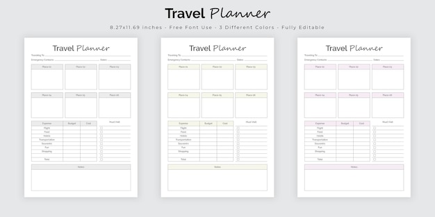 Vecteur plan de voyage et planificateur d'itinéraire journal de bord journal tracker modèle de design d'intérieur