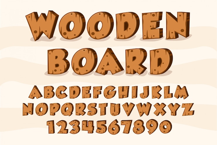 Vecteur planche de bois alphabet police bois