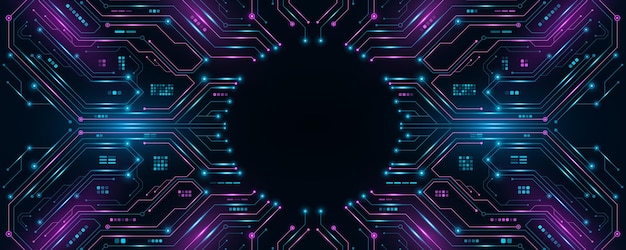 Planche de circuit d'IA lumineuse futuriste avec des détails électroniques pour la conception d'interface utilisateur et d'intuition graphique Panneau Hitech avec effet de lumière Arrière-plan technologique moderne Vector