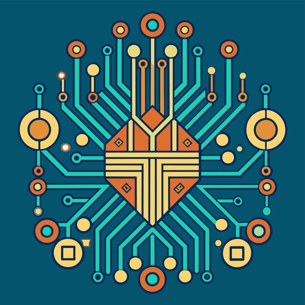 Planche à circuits avec des motifs circulaires et des cercles concentriques autour d'elle un design élégant et minimaliste avec des modèles de circuits complexes
