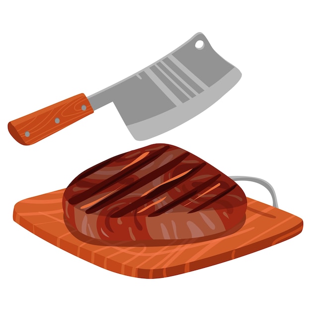 Planche à couper en bois pour trancher de la viande grillée avec un grand couteau Plat de barbecue prêt à l'emploi Idéal