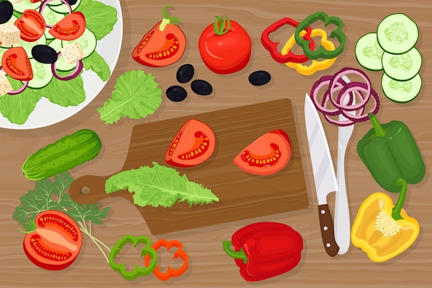 Planche à Découper Avec Légumes Et Illustration De Couteau