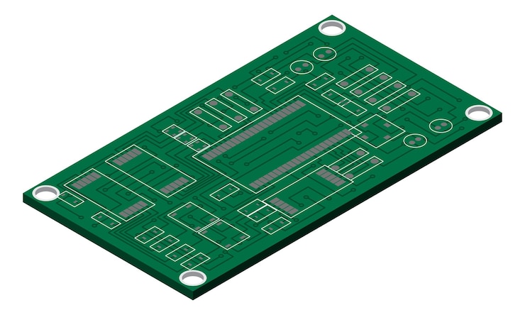 Vecteur planche électronique isométrique planche à circuits imprimés isométriques boîte à circuits intégrés illustration vectorielle