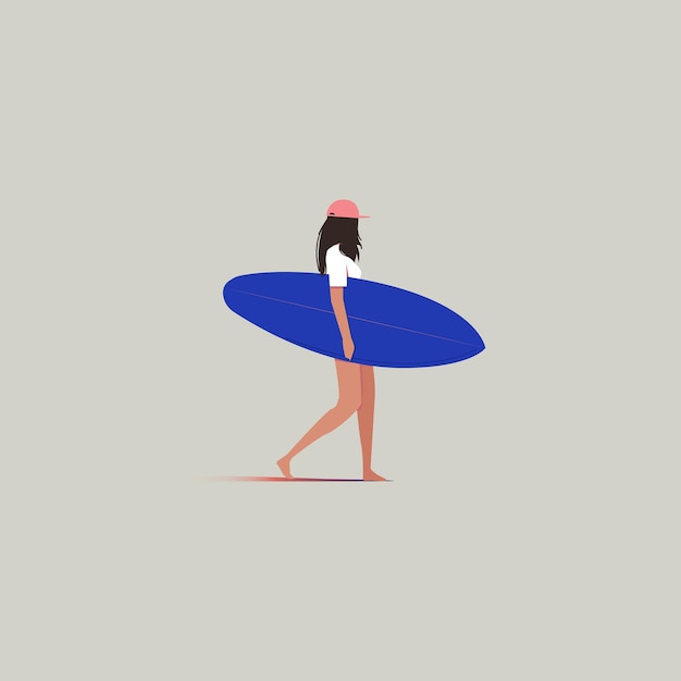 Planche De Surf. Surf Girl Walking - Vecteur