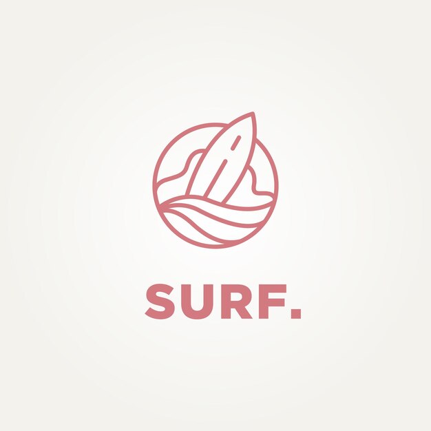 Planche De Surf Et Vague Minimaliste Dessin Au Trait Logo Modèle Illustration Vectorielle Conception Simple Moderne Surfeur Sport Nautique Concept De Logo De Planche De Surf